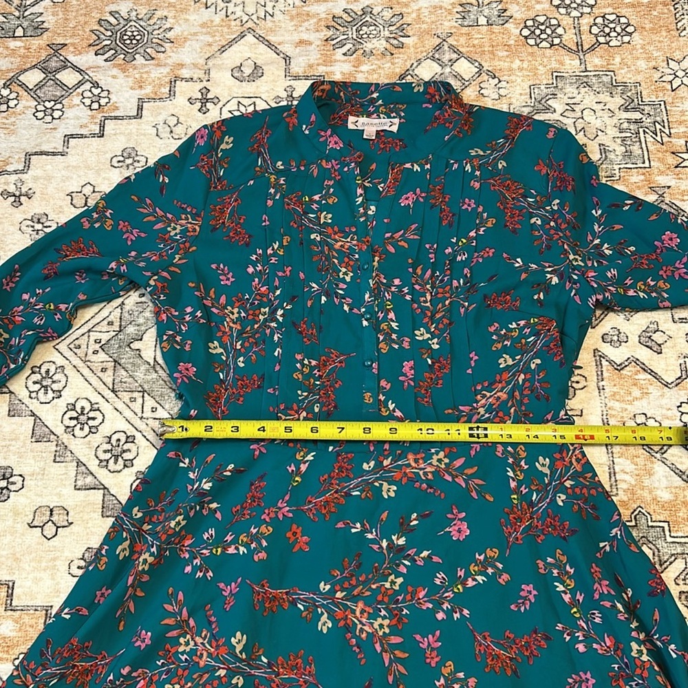 NWT NANETTE by NANETTE LEPORE 6 teal fit & flare midi L-sleeve floral dress - Picture 7 of 14
